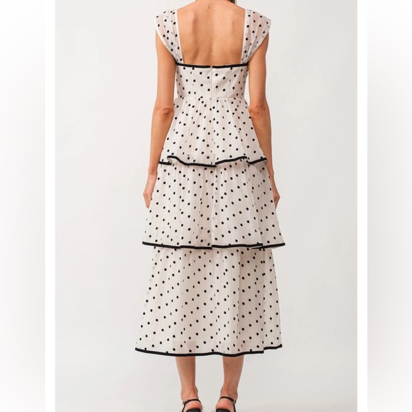 Vestique/Zoco Audrey White and black polka dot tiered maxi dress - Picture 3 of 4